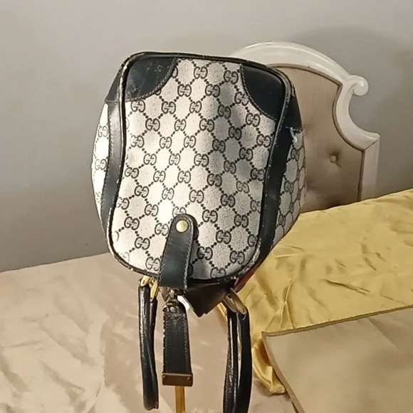 Vintage Gucci Boston Bag Big Sherry wiyh Blue & Red Stripes - Picture 5 of 8